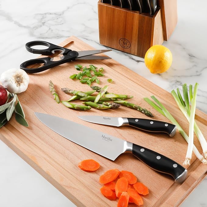 Martha Stewart Greeley 14 pc Triple- Riveted Cutlery Knife Acacia Wood Block - Image 6