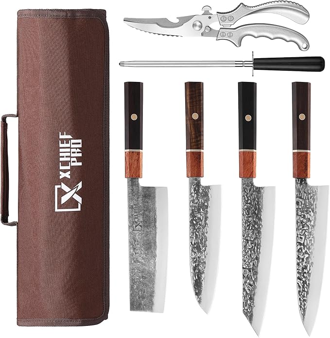 Japan Knife Set, High Carbon Steel Japan Nakiri Santoku Knife Set, Hand Forged by XchiefPro