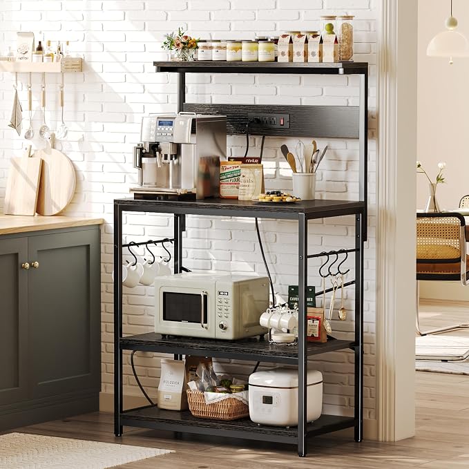 SUPERJARE Bakers Rack with Power Outlets, Microwave Stand, 31.5 X 16.5 Inch - Image 2