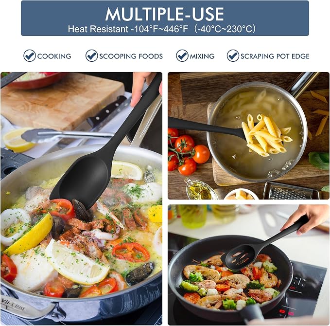 HOTEC Heat Resistant Silicone Cooking Spoon Spatula, Large Kitchen Solid and - Image 5
