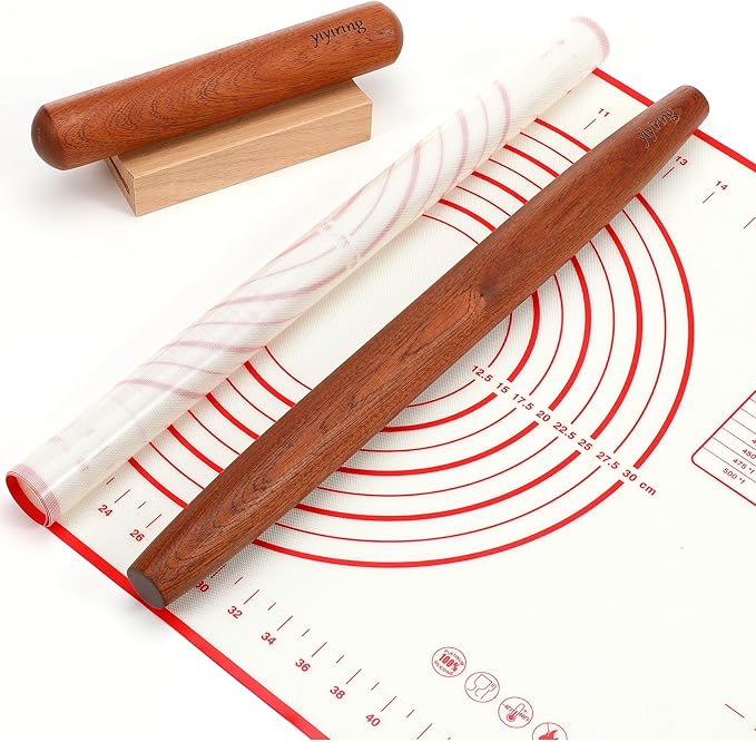 4 Pcs Sapele Wood French Rolling Pin Set Tapered and Mini Wooden Rolling by Yiyiring