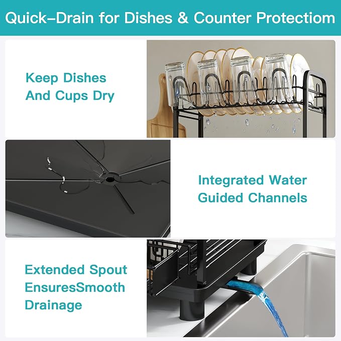 romision 2 Tier Compact Stainless Steel Dish Drainers Drying Rack - Image 4
