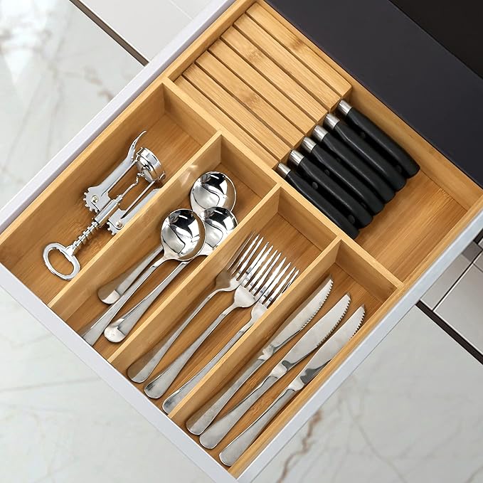 VaeFae Bamboo Silverware Organizer, Utensil Holder - Image 2