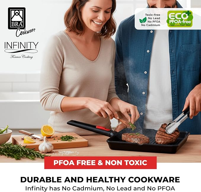 BRA COOKWARE Infinity Nonstick Ribbed Grill Pan | Cast Aluminum Searing Skillet - Image 7