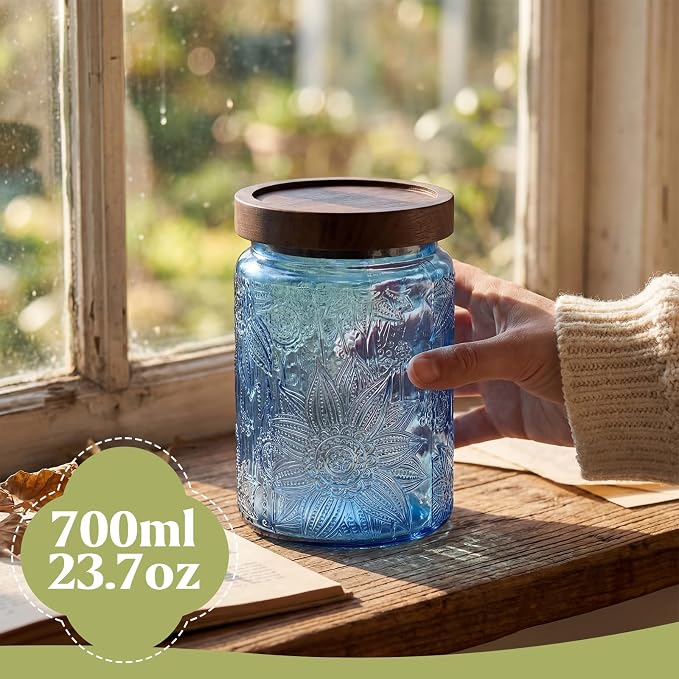 Willinglong 2 Pack 23.7oz Colored Vintage Glass Storage Jars - Image 3