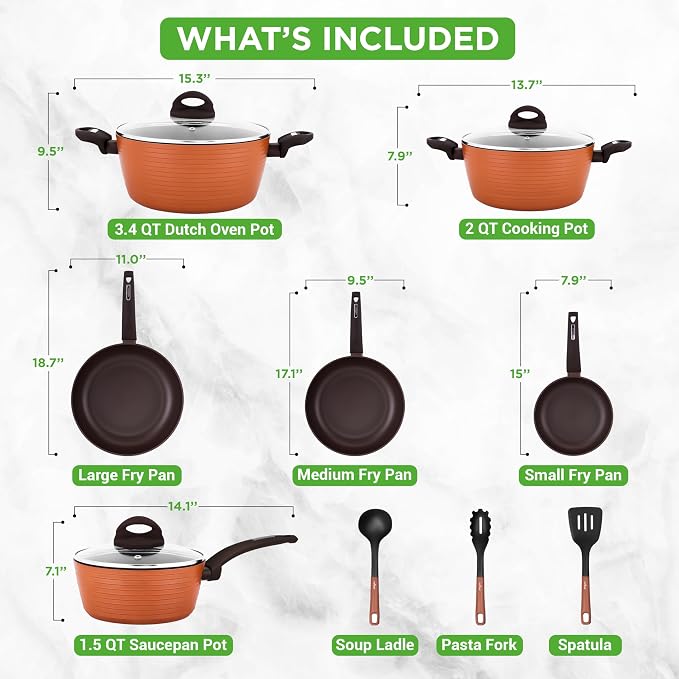 NutriChef Professional 12-Piece Brown Nonstick Cookware - Image 3