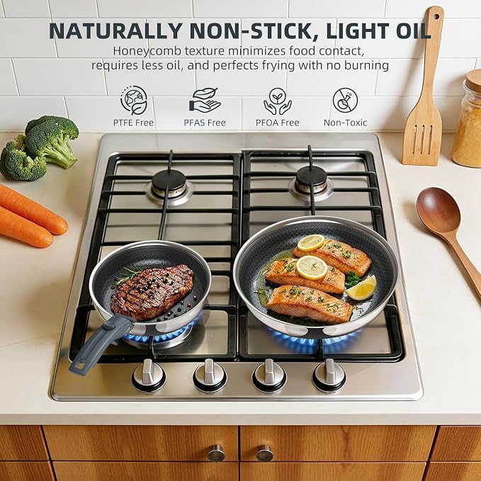 Ciwete Hybrid Non Stick Frying Pans Set 3-Piece, 8 & 9.5 Inch Tri-Ply Stainless - Image 3