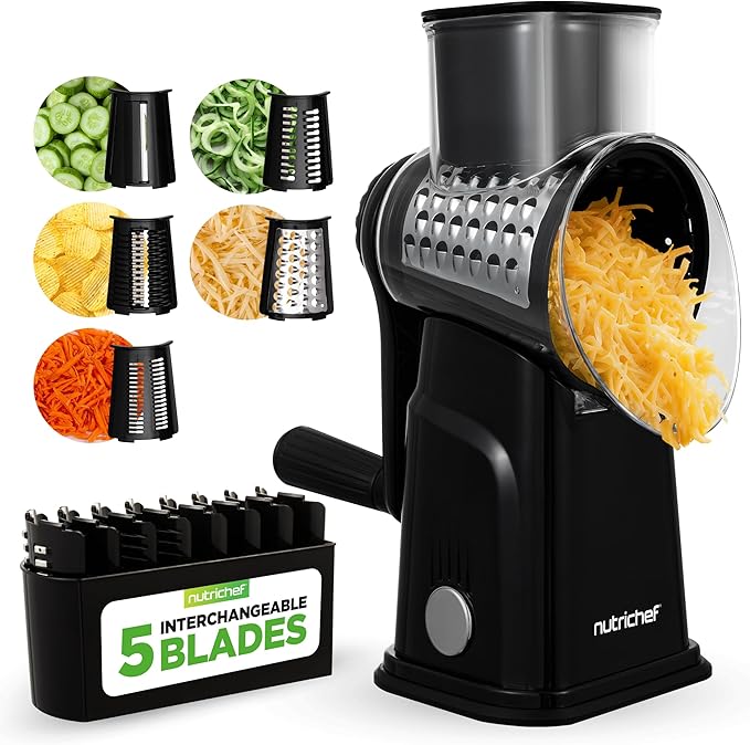 NutriChef 5 in 1 Cheese Grater & Shredder | 5 Different Blades by NutriChef%E2%84%A2Kitchen