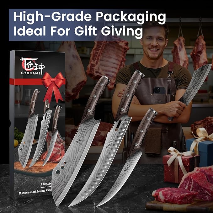SYOKAMI Butcher Knife Set, Meat Cleaver Chef Knife Set, Japanese Style High - Image 9