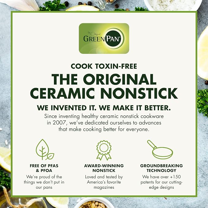GreenPan Lima Hard Anodized 8" 10" & 12" Frying Pan Skillet Set, Ceramic - Image 9