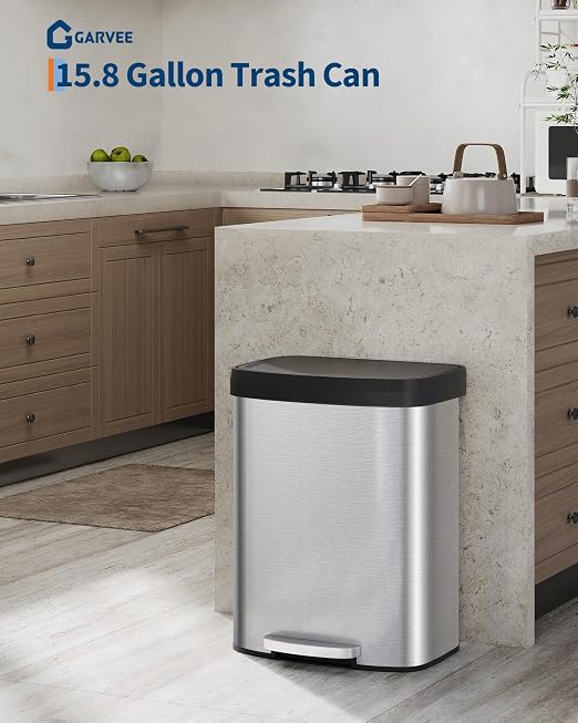 Garvee 16 gal / 60 L Stainless Steel Trash Can - Image 6