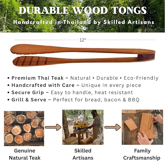 Teak Wood Toast Tongs – 12 Inches Long Wooden Toaster Tongs - Image 7