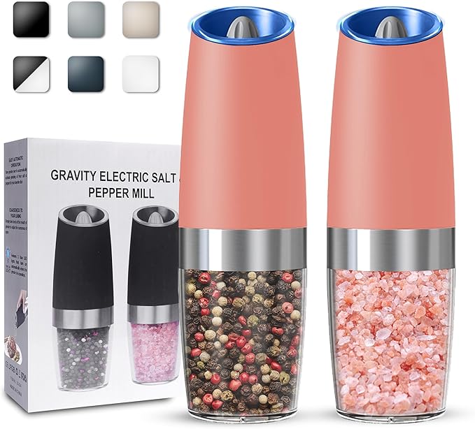UNNEES Gravity Electric Salt and Pepper Grinder set of 2, Automatic Salt And by UNNEES