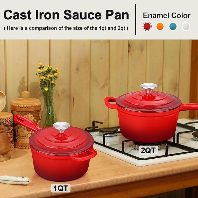 1 Quart Saucepan with Lid, Leonyo Enameled Cast Iron Sauce Pan with Lid - Image 7