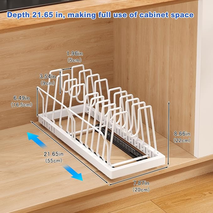 Mustorn 2 Pack Pots and Pans Organizer Under Cabinet, 21.6" Deep Pull Out Pot - Image 6