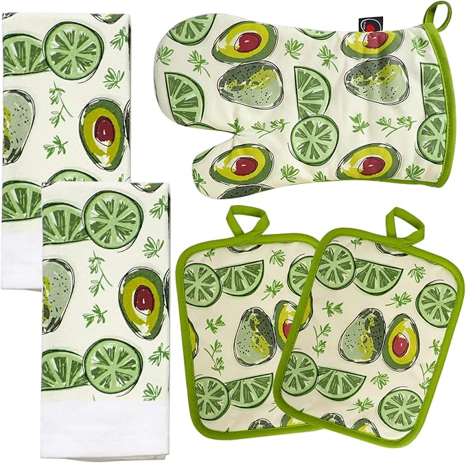 Oven Mitts and Potholders Dish Towles Set 100% Cotton by Firstall