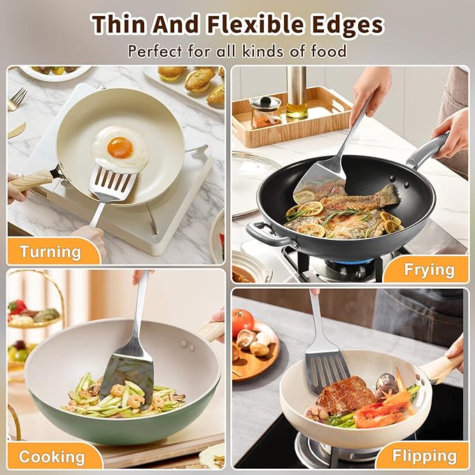 Stainless Steel Spatula, Metal Spatula Solid Turner, Heavy Duty Sturdy Spatulas - Image 7