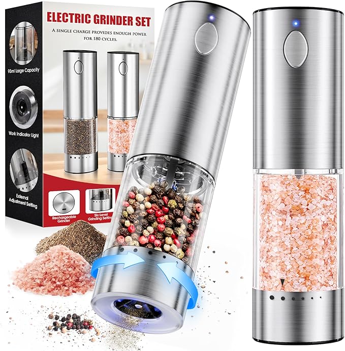 WOWBOX Electric Salt and Pepper Grinder Set 2 PCS, Stainless Steel Automatic by WOWBOX