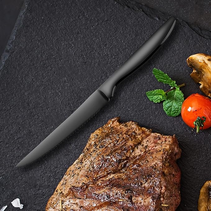 SuperCook Black Steak Knives of 12, High End Stainless Steel Steak Knives Set - Image 7
