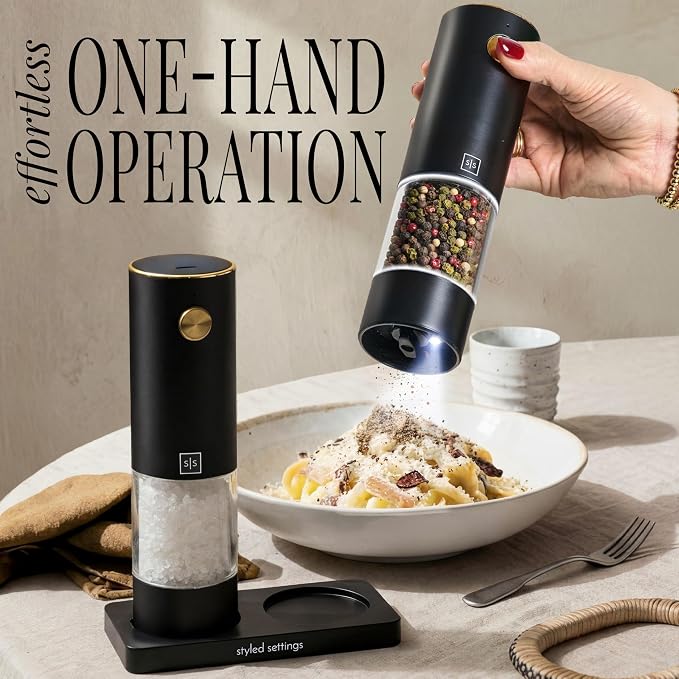 Electric Salt and Pepper Grinder Set Rechargeable – Black and Gold Salt and - Image 2