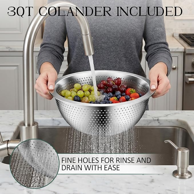 DUTZUN Heavy-Duty Stainless Steel Mixing Bowls Set of 5 plus 3QT Colander - Image 6