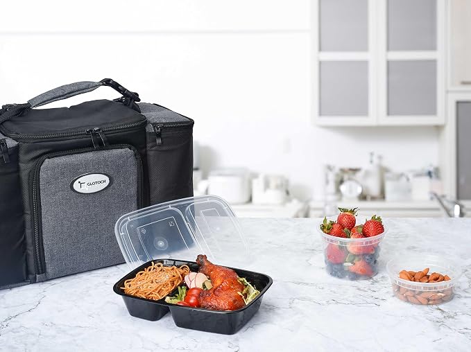 Glotoch Express 300 Pack 32oz Black 2 Compartment Square Meal Prep Containers - Image 8