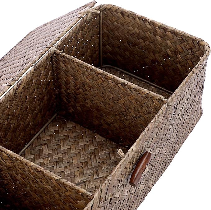 Hipiwe Storage Basket with Lid Toilet Tank Basket Holder Handwoven Wicker - Image 5