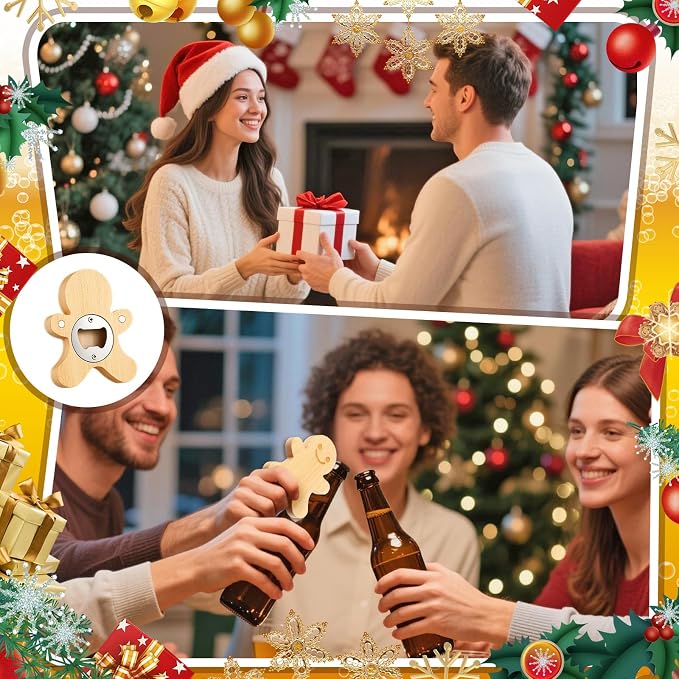 Vesici 12 Pcs Magnetic Bottle Opener 2.5in DIY Bamboo Gingerbread Man Shape - Image 6