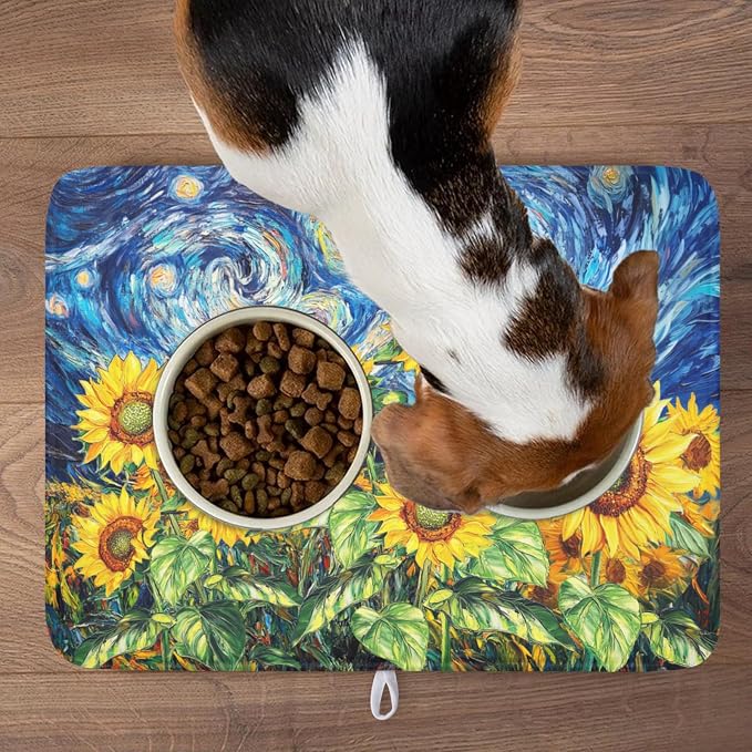 Sunflower Dish Drying Mat for Kitchen Counter 24x18 Inch Starry Night Drying Mat - Image 8