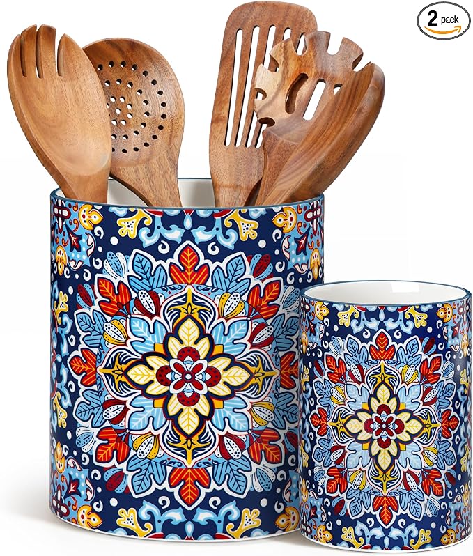 vancasso SIMI Utensil Holder, 7.3"+5.5" Porcelain Kitchen Utensil Holder by vancasso