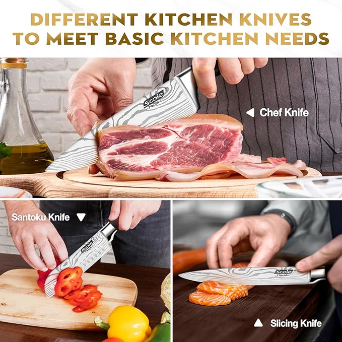 SCOLE® Chef Knife Ultra Sharp Kitchen Knife Set 7-Piece, Premium German 1.4116 - Image 4