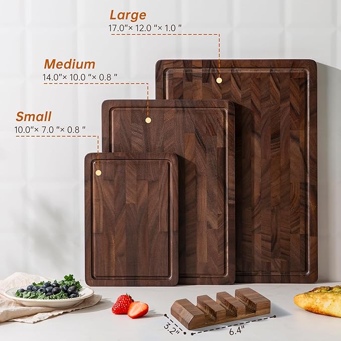 THETCHRY Walnut Wood Cutting Board Set, End Grain Cutting Boards - Image 3