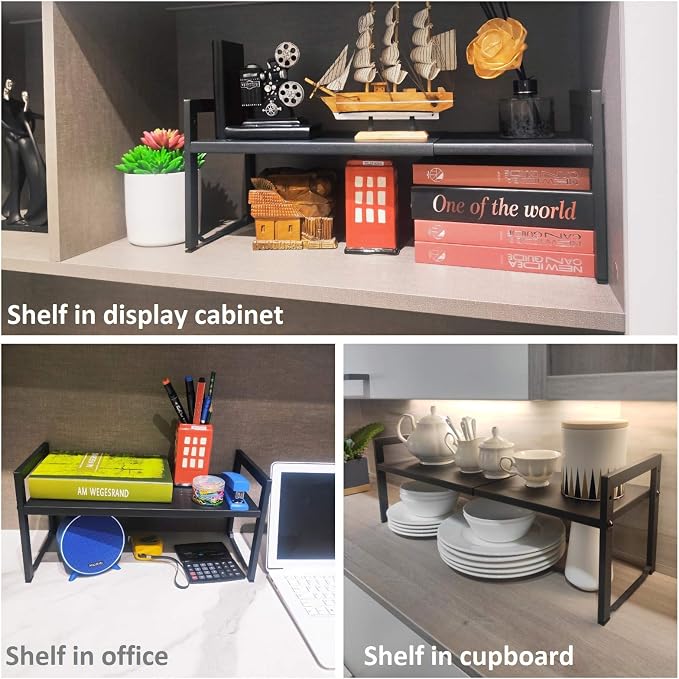 2 Pack Expandable Cabinet Shelf Organizer 16-26" L Stackable Kitchen Counter - Image 4