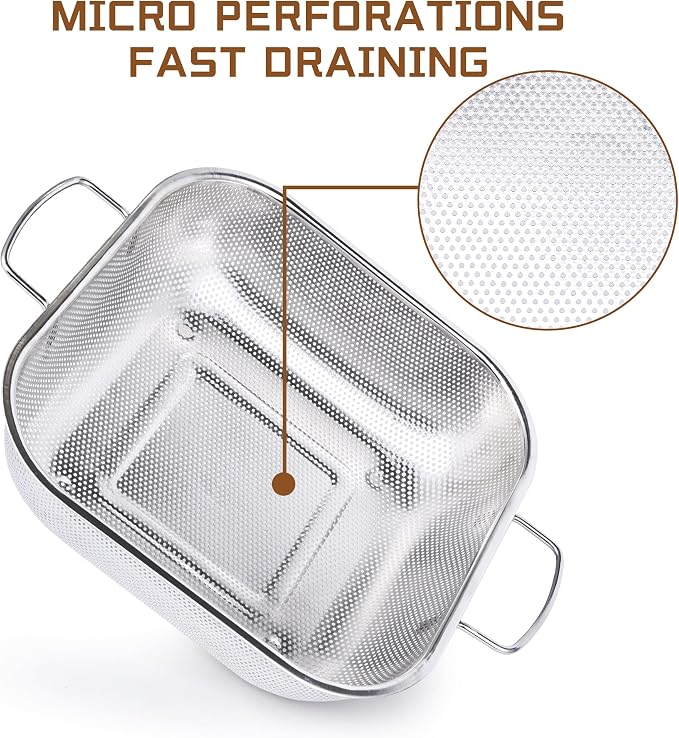 Gulex Colander Stainless Steel 3-Quart, Square Metal Strainers, Strainer - Image 3