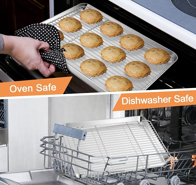 TeamFar Baking Sheet with Rack, 17.6 x 13 x 1 inch Stainless Steel Baking Pan - Image 4