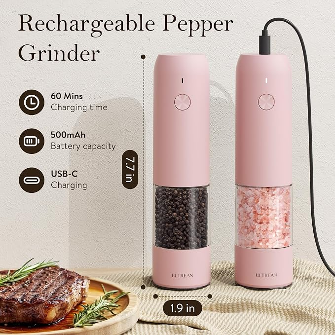Ultrean Pepper Grinder, Rechargeable Salt and Pepper Grinder - Image 4