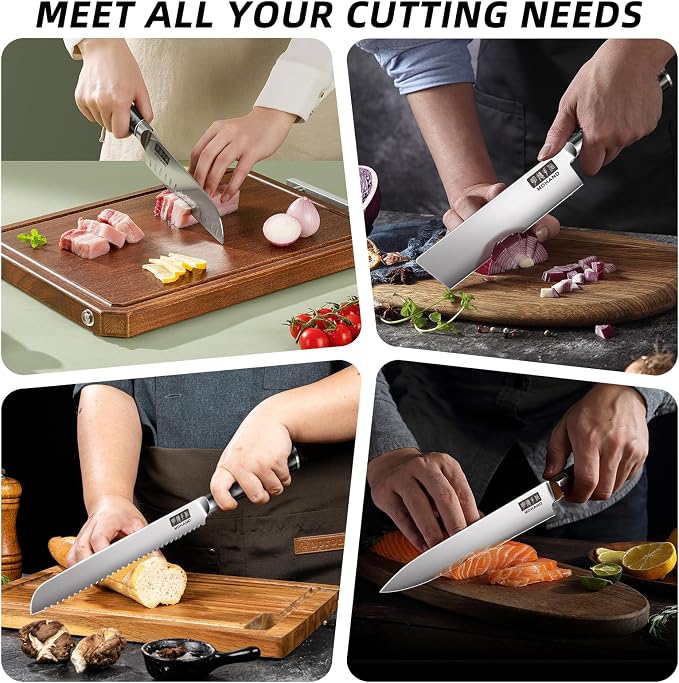 MDHAND Chef Knife Set with Roll Bag, High Carbon Stainless Steel Japanese - Image 5