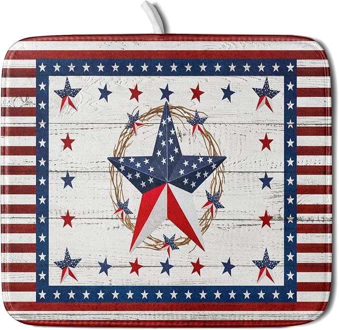 Giwawa Patriotic Stars Dish Drying Mat 4th of July America Star Wreath Dish by Giwawa