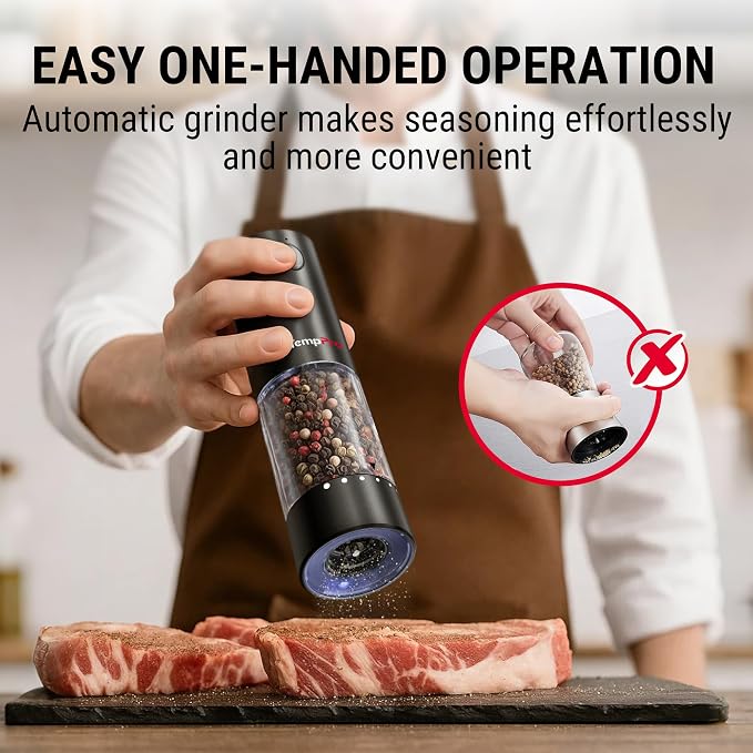 TempPro Electric Salt and Pepper Grinder Set Rechargeable, 110ml Automatic - Image 2