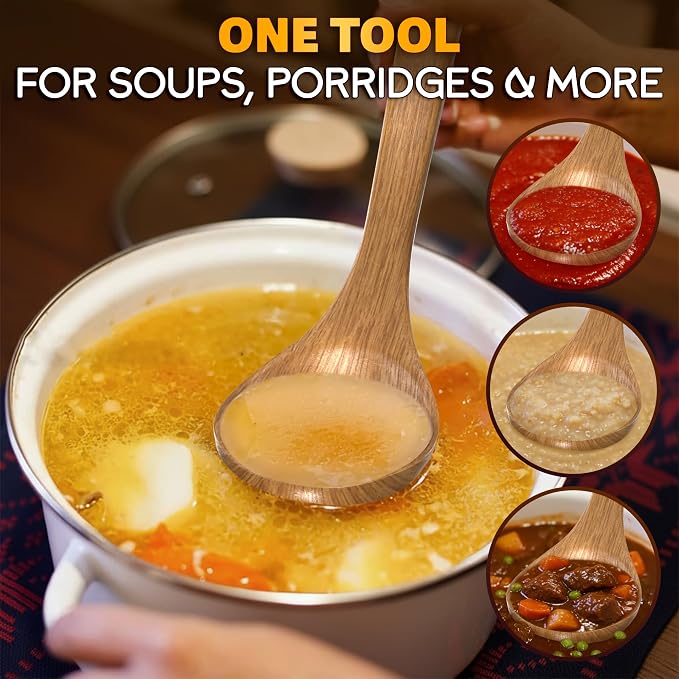 2 Pcs Wooden Ladle for Soup – 10.8×2.8" Bamboo Soup Ladle for Stews and Sauces - Image 6