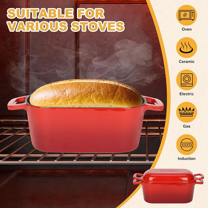 3.6QT Oval Enameled Cast Iron Dutch Oven, Sourdough Bread Baking Pan - Image 4