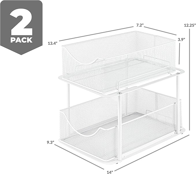 Sorbus 2 Sets of 2 Tier Metal Under Sink Organizer - Image 3