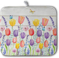 Tulip Floral Dish Drying Mat for Kitchen Counter Watercolor Spring Flower Dish by Kwlegh