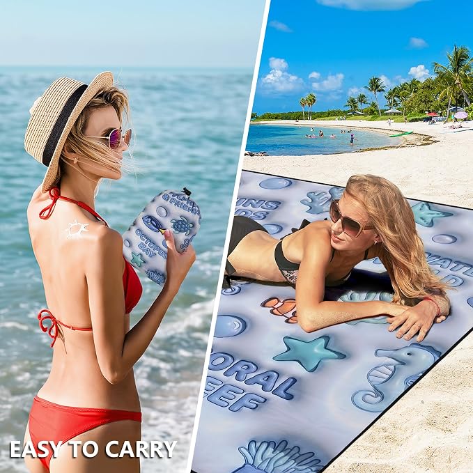 WIWIGO Beach Blanket Waterproof Sandproof Beach Mat 79" X 83"/10'x9'for 2-8 - Image 3