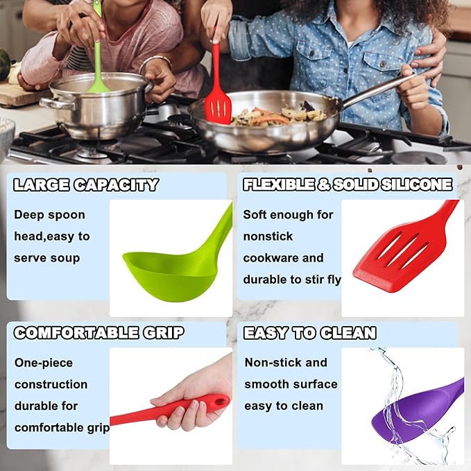 E-far 10 Pcs Silicone Cooking Utensils Set, Heat Resistant Kitchen Utensil Set - Image 4