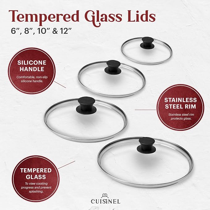 Cuisinel 6"+8"+10+12"-Inch Cast Iron Skillets Set + Glass Lids + Silicone - Image 5