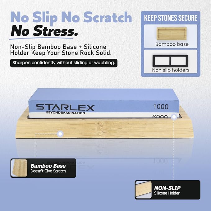 Premium Knife Sharpening Stone Set | Dual Grit Whetstone, Bamboo Base, Non-slip - Image 3