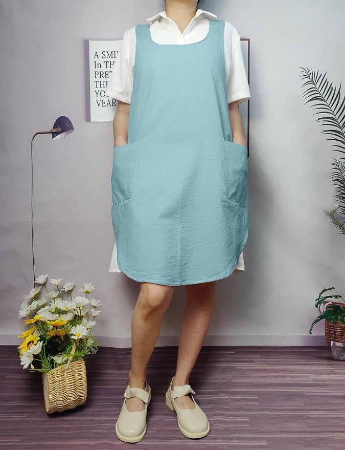 Cotton Cross Back Aprons Solid Color Cooking Kitchen Garden Smock - Image 4