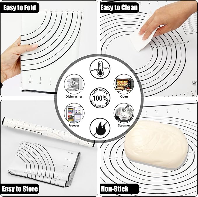 Rolling Pin with Adjustable Thickness Ring and Silicone Baking Mat - Image 6