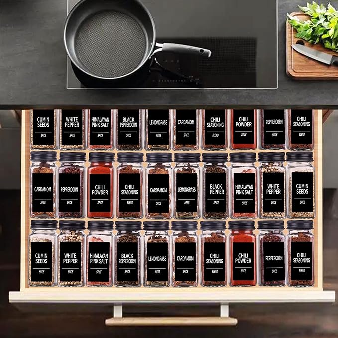 Churboro 25 Spice Jars with 547 Labels- Glass Spice Jars with Black Metal Caps - Image 6